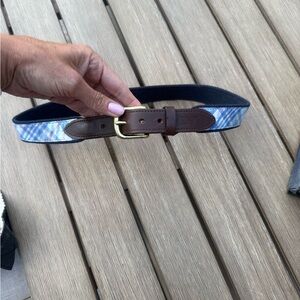 Vineyard Vines Plaid Fabric Leather Belt Size 28